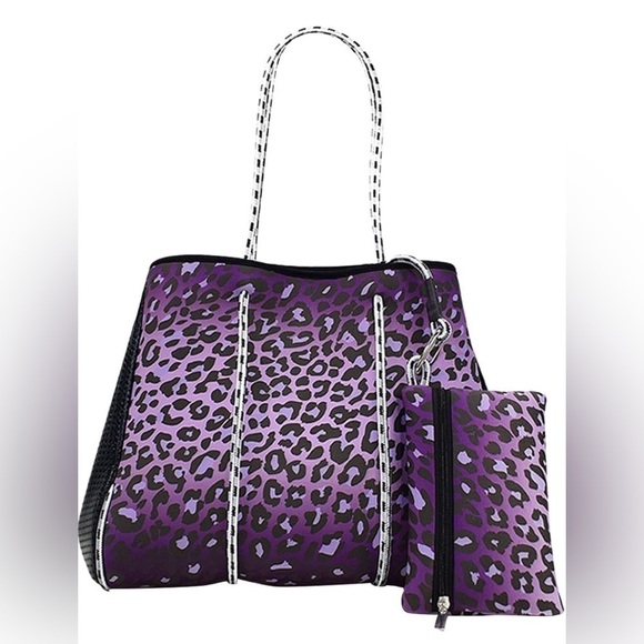 NWOT- 2 Piece One Shoulder Neoprene Tote Bag with removable clutch Handbag - Picture 1 of 9